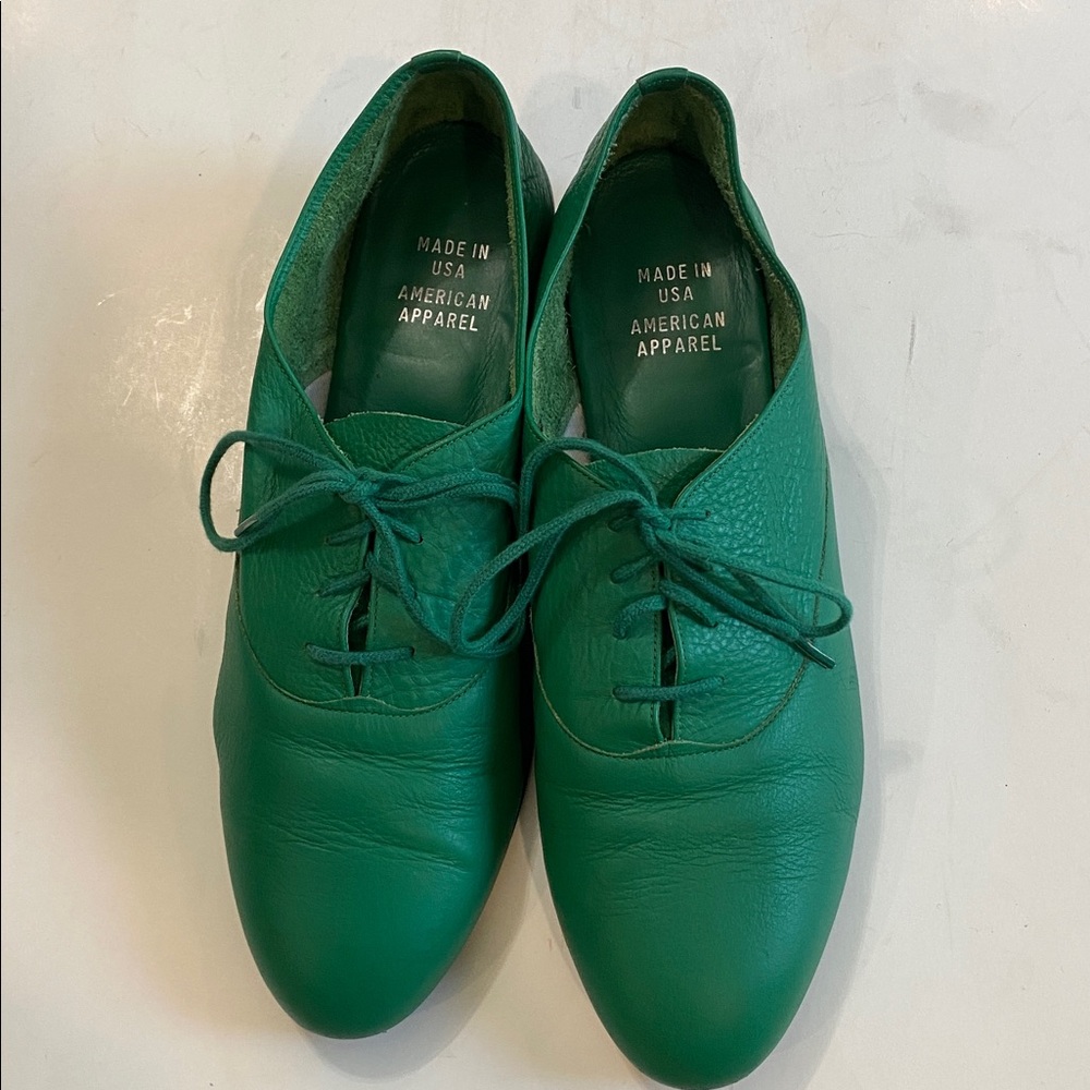 American Apparel Vintage Bobby Leather Lace-up Shoe Loafers Size 9 Green - Picture 8 of 16